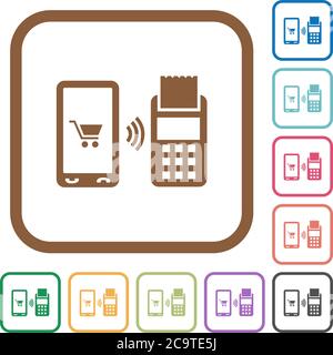 Paiement mobile icônes simples dans des cadres carrés arrondis de couleur sur fond blanc Illustration de Vecteur