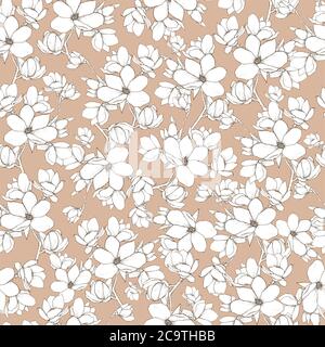 Dessin vectoriel à la main, dessin au trait, magnolia, motif floral sans couture Illustration de Vecteur
