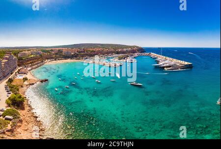 Vue aérienne, Marina Port Adriano, El Toro, région Magaluf, Majorque, Îles Baléares, Espagne Banque D'Images