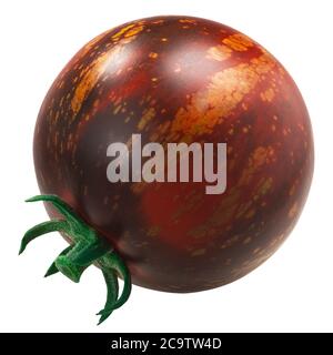 Tomate sombre galaxie, bicolore riche en anthocyan, isolée Banque D'Images