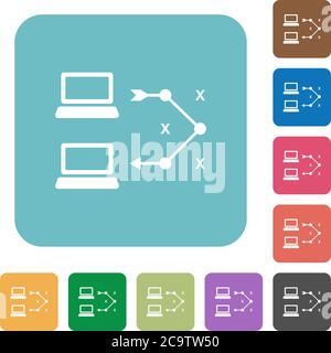 Traceroute ordinateur distant icônes blanches plates sur fond carré arrondi couleur Illustration de Vecteur