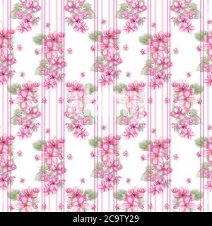 Motif fleuri aquarelle sans couture avec fleurs roses pour un arrière-plan et un motif infini. Banque D'Images