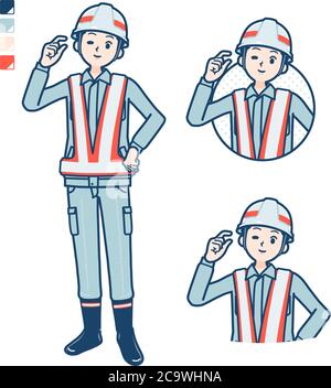 Un homme portant des vêtements de travail avec des images de signes à la main. Il s'agit d'un vecteur d'art, ce qui facilite l'édition. Illustration de Vecteur