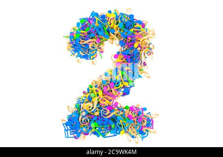 Numéro 2 des notes de musique colorées. Rendu 3D isolé sur fond blanc Banque D'Images