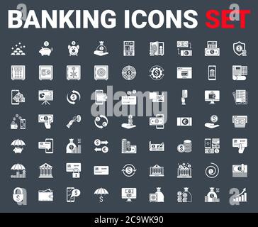 Définir le glyphe des icônes bancaires. Illustration de Vecteur