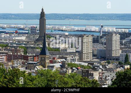 Vue générale du Havre, vue depuis les hauteurs de Sainte-adresse, Seine-Maritime, Normandie, France Banque D'Images