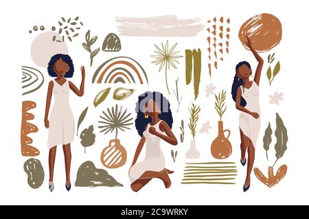 La vie noire est importante. Concept social avec de belles illustrations de femme afro-américaine. Arrêter le racisme la violence policière. Jeu d'illustrations vectorielles plates. Illustration de Vecteur
