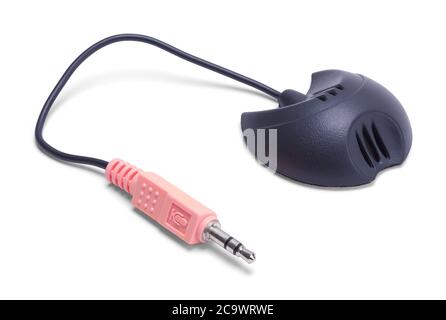 Plug-in microphone d'ordinateur isolé sur fond blanc. Banque D'Images
