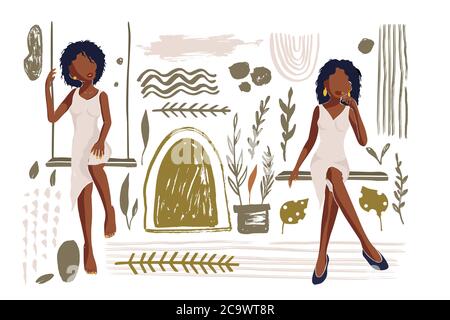La vie noire est importante. Concept social avec de belles illustrations de femme afro-américaine. Arrêter le racisme la violence policière. Jeu d'illustrations vectorielles plates. Illustration de Vecteur