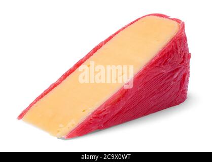 Tranche de fromage Gouda isolée sur blanc. Banque D'Images