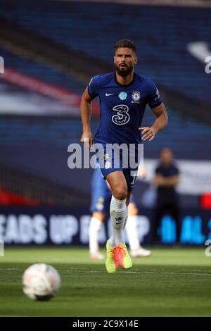 Wembley, Royaume-Uni. 1er août 2020. Olivier Giroud (C) au match de finale de la coupe Emirates FA Arsenal / Chelsea, au stade Wembley, Londres, Royaume-Uni, le 1er août 2020. Le match se joue derrière des portes fermées en raison de la pandémie actuelle du coronavirus COVID-19 et des restrictions gouvernementales en matière de distance et de verrouillage social. Crédit : Paul Marriott/Alay Live News Banque D'Images