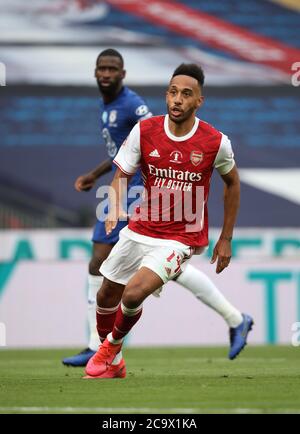 Wembley, Royaume-Uni. 1er août 2020. Pierre-Emerick Aubameyang (A) au match de finale de la coupe Emirates FA Arsenal / Chelsea, au stade Wembley, Londres, Royaume-Uni, le 1er août 2020. Le match se joue derrière des portes fermées en raison de la pandémie actuelle du coronavirus COVID-19 et des restrictions gouvernementales en matière de distance et de verrouillage social. Crédit : Paul Marriott/Alay Live News Banque D'Images