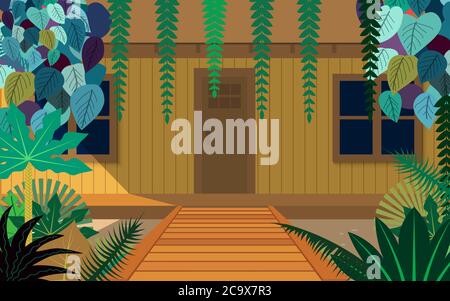 maison en bois dans la jungle Illustration de Vecteur