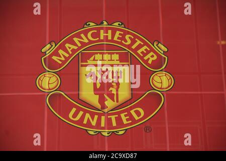 Manchester, Royaume-Uni. 1er août 2020. Logo Manchester United vu au stade Old Trafford de Manchester. Crédit : SOPA Images Limited/Alamy Live News Banque D'Images