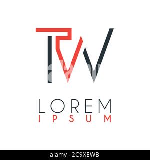 Le logo entre la lettre T et la lettre W ou TW avec une certaine distance et connecté par une couleur orange et grise Illustration de Vecteur