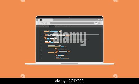 code de programmation de source logicielle sur écran d'ordinateur portable développement concept de codage illustration vectorielle horizontale Illustration de Vecteur