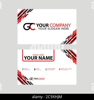 Cartes de visite modernes au design horizontal simple. Avec logo GC à l'intérieur et couleur noire rouge transparente. Illustration de Vecteur