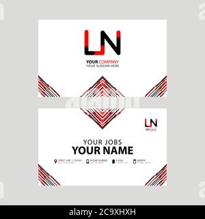 Carte de visite horizontale avec logo LN lettre et simple rouge noir et décoration triangulaire sur le bord. Logo NL Vector Illustration de Vecteur