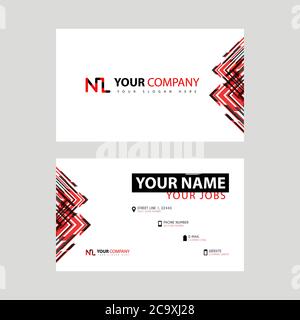 Modèle de carte de visite en noir et rouge. Design plat et horizontal et logo NL lettre au dos. Concept du logo LN Illustration de Vecteur