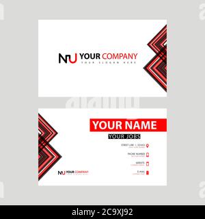 Modèle de carte de visite en noir et rouge. Design plat et horizontal et logo NU lettre au dos. Un concept de logo Illustration de Vecteur