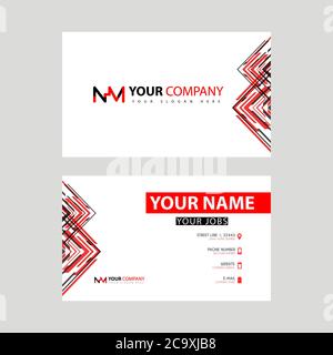 Modèle de carte de visite en noir et rouge. Design plat et horizontal et logo NM lettre à l'arrière. Concept du logo MN Illustration de Vecteur