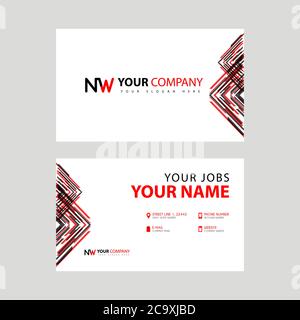 Modèle de carte de visite en noir et rouge. Design plat et horizontal et logo NW lettre au dos. Concept de logo WN Illustration de Vecteur