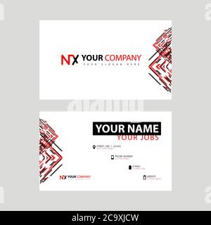 Modèle de carte de visite en noir et rouge. Design plat et horizontal et logo NX lettre au dos. CONCEPT DU logo XN Illustration de Vecteur