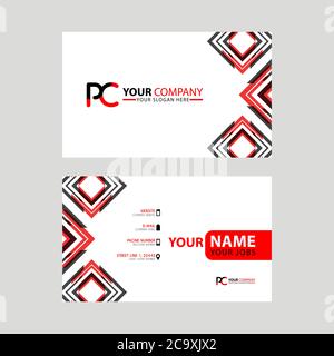 Modèles de cartes de visite modernes, avec logo PC lettre et design horizontal et couleurs rouge et noir. Modèle de logo CP Illustration de Vecteur