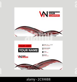 Carte de visite horizontale avec logo VN lettre et simple rouge noir et décoration triangulaire sur le bord. Illustration de Vecteur