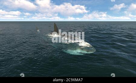 Grand requin blanc dans l'océan atlantique. illustration 3d Banque D'Images