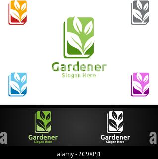 Réservez le logo Gardener avec Green Garden Environment ou Botanical Agriculture Illustration de Vecteur