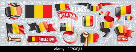 Ensemble vectoriel du drapeau national de la Belgique dans divers dessins créatifs Illustration de Vecteur