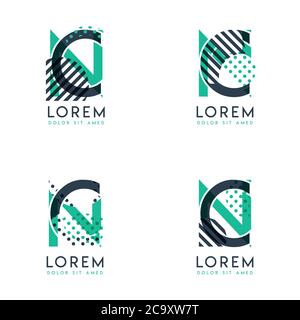 Quatre poteaux abstraits de logo CN avec point et barre oblique, vert et noir. Très approprié pour l'identité d'entreprise, les affaires, le papier à en-tête, les cartes et les bannières Illustration de Vecteur