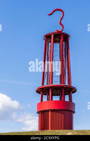 Sculpture DAS Geleucht d'Otto Piene en forme de lampe de mineur sur la pointe de butin de Halde Rheinpreußen à Moers, Rhénanie-du-Nord-Westphalie, Allemagne Banque D'Images