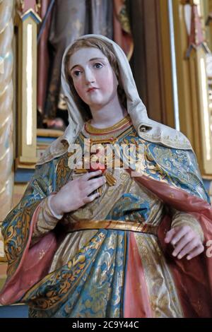 Coeur immaculé de Marie, vieille sculpture d'art dans l'église catholique croate Banque D'Images