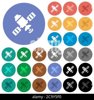 Satellite multi-couleurs des icônes plates sur des arrière-plans ronds. Inclus des variantes d'icônes blanches, claires et sombres pour les effets de survol et de statut actif, et bonus Illustration de Vecteur