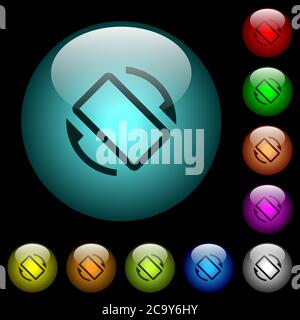 Icônes de rotation automatique de l'écran mobile en couleur boutons sphériques lumineux en verre sur fond noir. Peut être utilisé pour les modèles noirs ou sombres Illustration de Vecteur