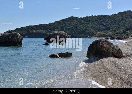 Plage de Limenia, Céphalonie, Grèce Banque D'Images