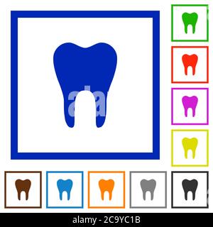 Icônes de couleur plate à une dent dans des cadres carrés sur fond blanc Illustration de Vecteur