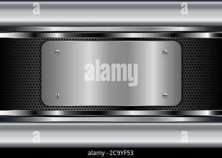 Arrière-plan métallique. Concept de la technologie de la plaque métallique avec vis sur texture perforée. Illustration de Vecteur