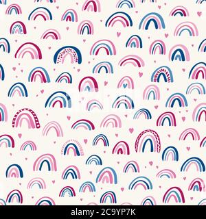 Joli motif vectoriel sans coutures coeurs et arcs-en-ciel puéril. Motif enfants en pépinière. Papier peint scandinave pour enfants. Dos de coolé arc-en-ciel dessiné à la main Illustration de Vecteur