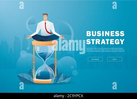 homme d'affaires assis à lotus poser la méditation sur le sablier Banque D'Images