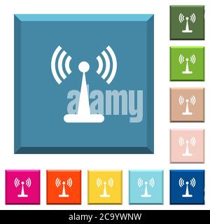 Icônes blanches de réseau WLAN sur des boutons carrés à bords dans diverses couleurs tendance Illustration de Vecteur