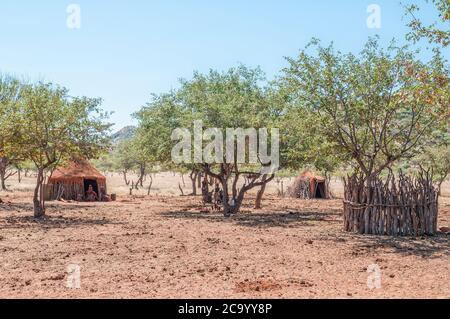 EPUPA, NAMIBIE - 27 MAI 2011 : un village Himba près d'Epupa. Les huttes traditionnelles et les gens sont visibles Banque D'Images