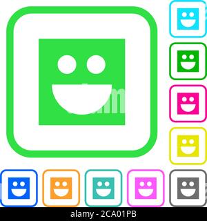 Des icônes plates aux couleurs vives et souriantes sur fond blanc, avec des bordures incurvées Illustration de Vecteur