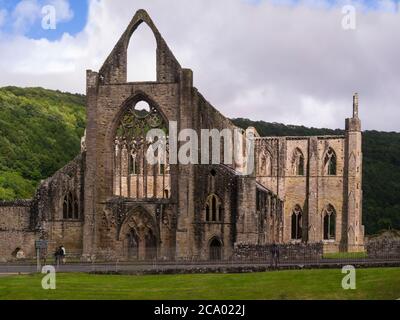 Ruines de l'abbaye de Tintern fondée en 1131 par Walter de Clare Seigneur de Chepstow situé à côté du village de Tintern dans le Monbucshire sur la banque galloise de RIV Banque D'Images