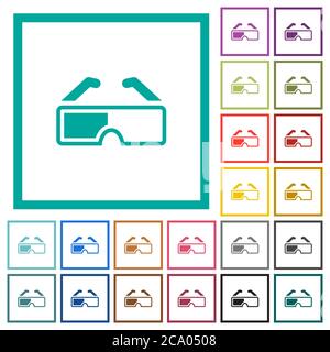 Lunettes 3D rétro des icônes de couleur plate avec cadres quadrants sur fond blanc Illustration de Vecteur