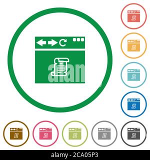 Navigateur exécutant des icônes de couleur plate de script dans des contours ronds sur fond blanc Illustration de Vecteur