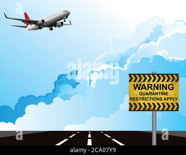 Avertissement des restrictions de quarantaine s'appliquent à l'aéroport pour mettre en quarantaine les passagers internationaux entrants en raison de la pandémie mondiale Illustration de Vecteur