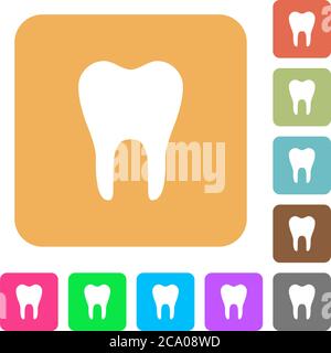 Icônes plates à une dent sur des arrière-plans carrés arrondis aux couleurs vives. Illustration de Vecteur